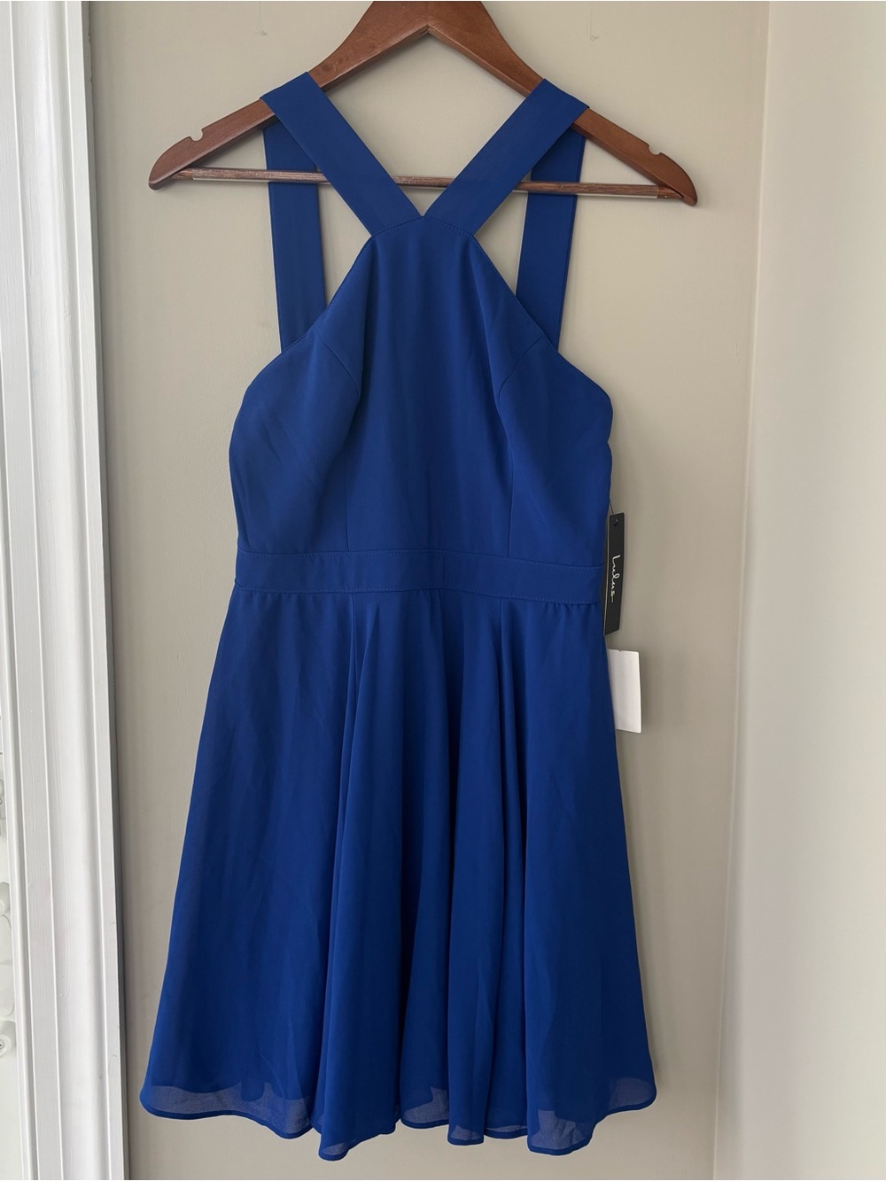 Lulus Royal Blue Halter Neck Fit and Flare Dress small NWT